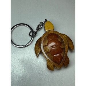 Hawaii Sea Turtle Keychain‎ Wood Carved Souvenir Tropical Ocean Lover Gift